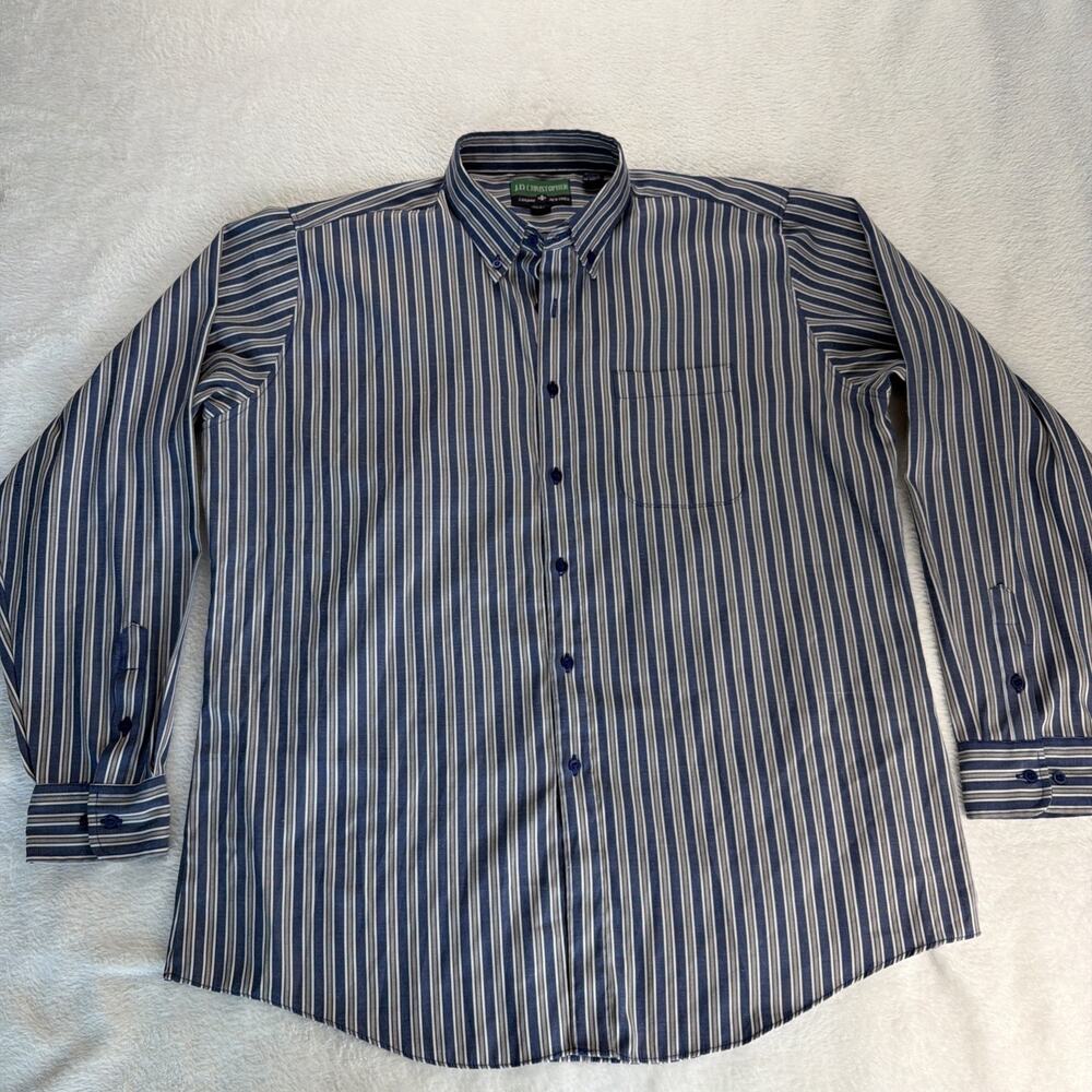 Vintage JD Christopher Men Button Up Long Sleeve Shirt Blue Striped 17-34/35 XL